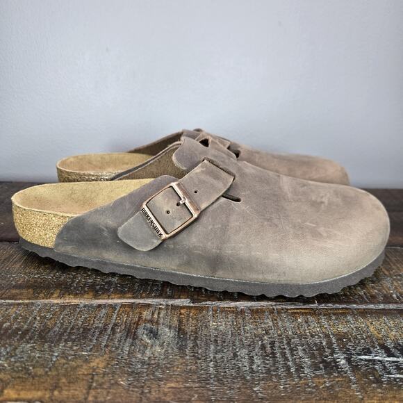 NEW Birkenstock Boston Mens Size 10 EU 43 Regular Clog Shoes Brown Leather Soft - Picture 1 of 11
